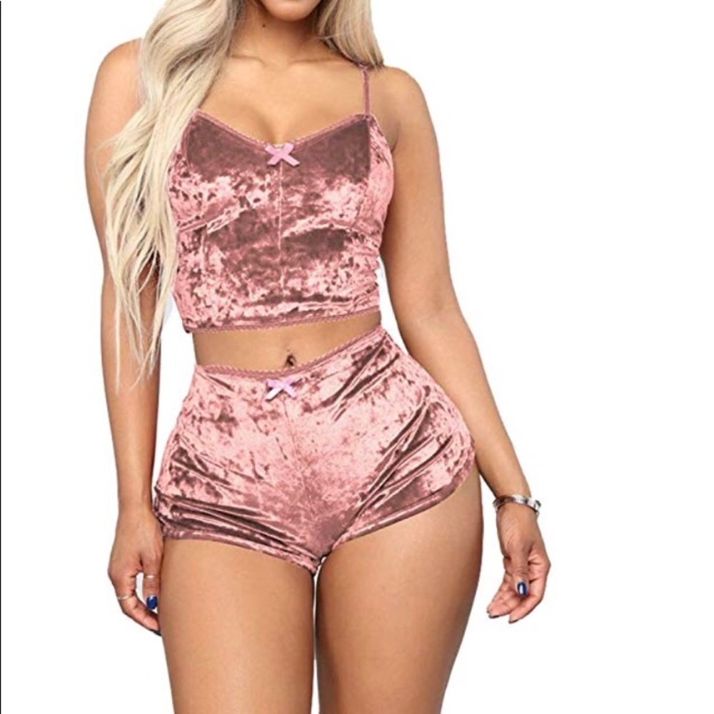Velvety two piece pink set.